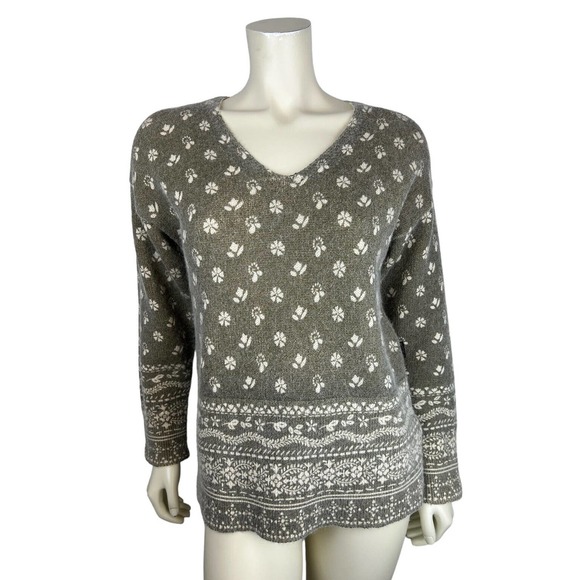 Authentic Burberry Brit Alpaca Wool Sweater S Fair Isle Long Sleeve Vneck Green - Picture 1 of 12